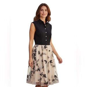 Sleeveless Shirt Dress Nude & Black‎ Butterfly Applique Midi Dress Large